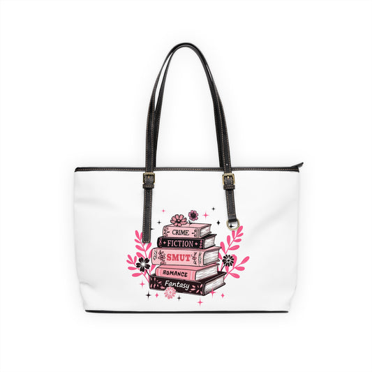 Book Stack PU Leather Shoulder Bag — Feminine Floral Library Tote