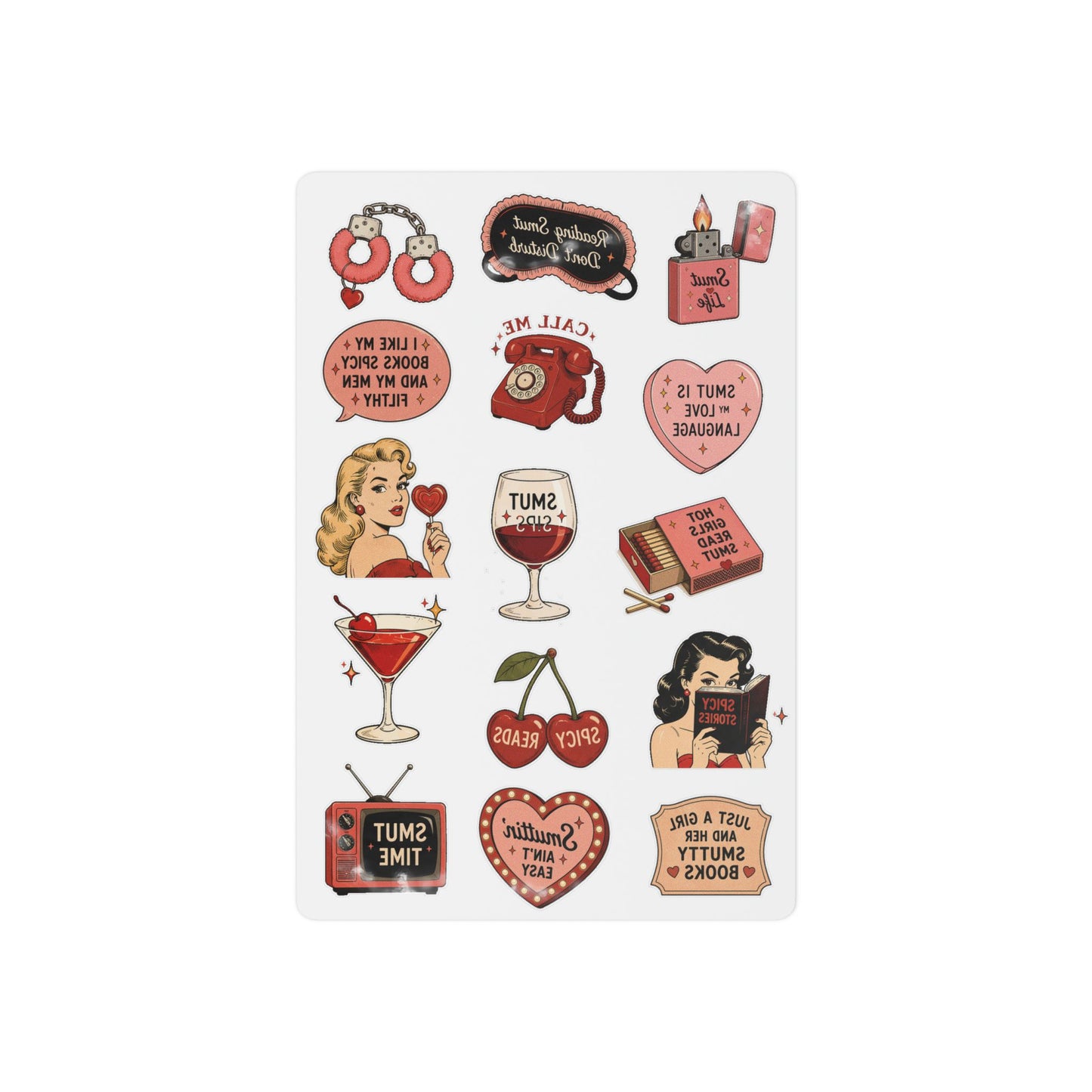 Retro Pin-up Smutty Romance Temporary Tattoo Sheet — Vintage Glamour, Cocktail & Sassy Sayings