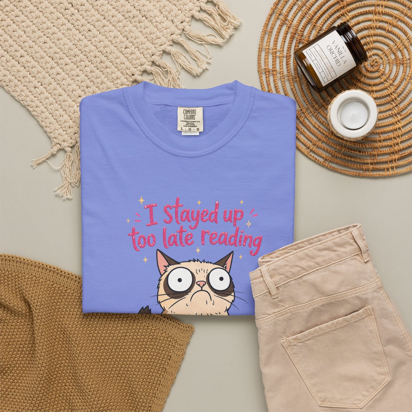 "I Stayed Up Too Late Reading" Cat T-Shirt — Cute Book Lover Graphic Tee