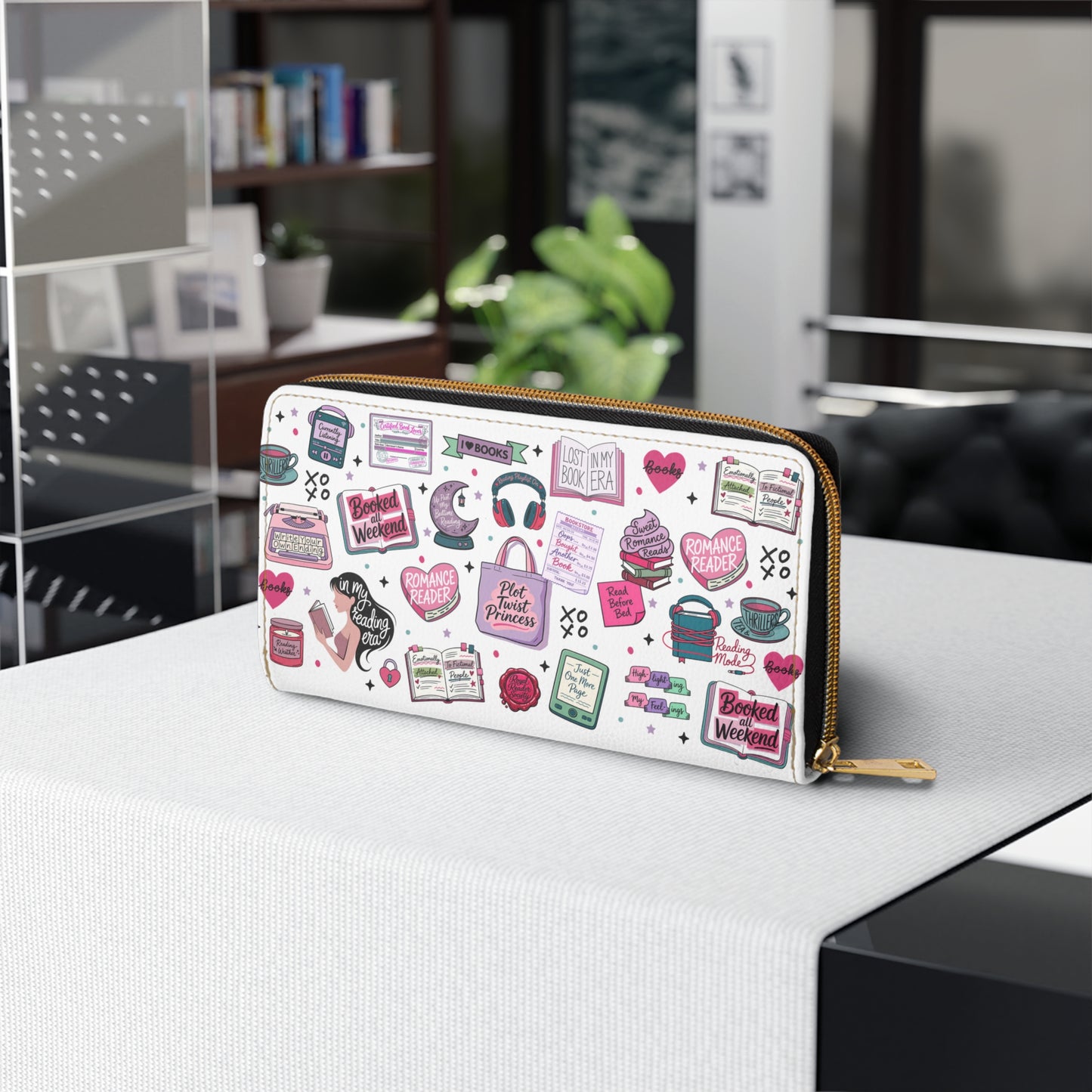 Romance Reader Zipper Wallet — Booklover Sticker Print Wallet