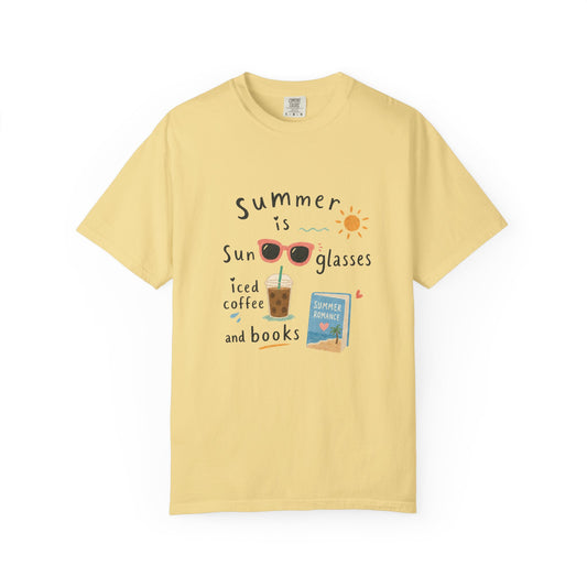 "Summer Is Sunglasses, Iced Coffee & Books" T-Shirt