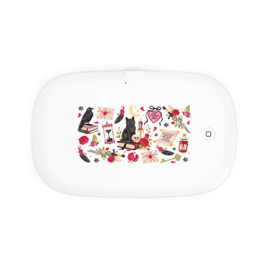 Witchy Cats UV Phone Sanitizer & Wireless Charging Pad — Black Cat, Herbs & Tarot Design