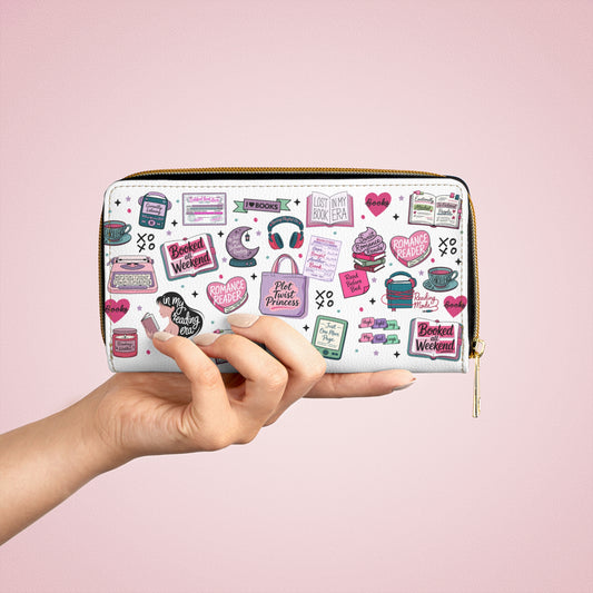 Romance Reader Zipper Wallet — Booklover Sticker Print Wallet