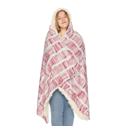 Fleece Pink Watercolour Books Hooded Blanket - Cozy Snuggle Throw for Home & Gifts