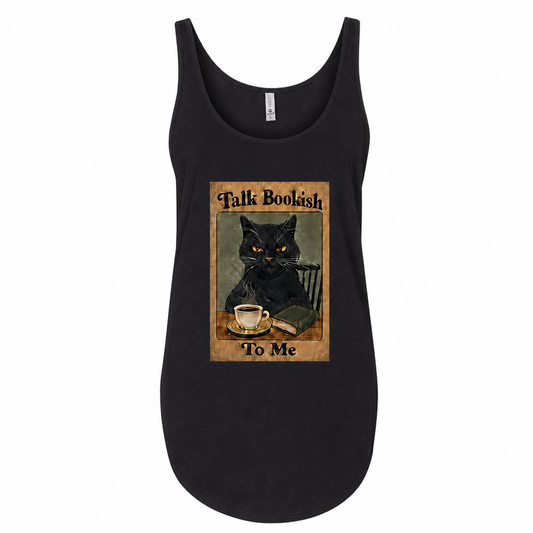 "Talk Bookish To Me" Cat Tank Top – Book Lover Coffee Tee