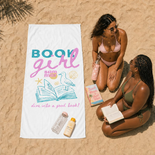 Beach Towel — "Book Girl Summer" Illustrated Reading & Seaside Vibes