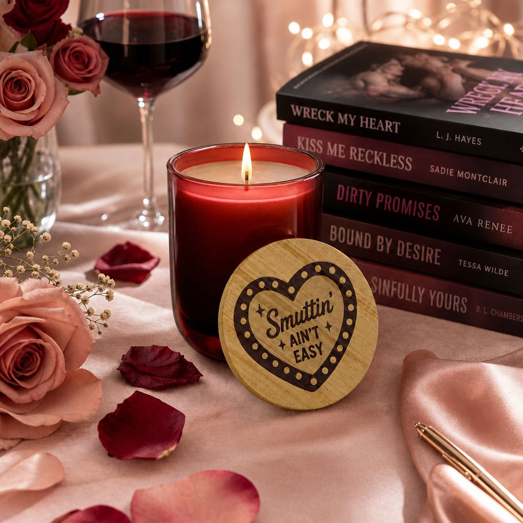 Engraved 14oz Scented Soy Candle — "Smuttin' Ain't Easy" Bamboo Heart Lid