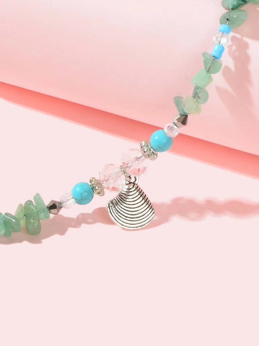Handmade Green Stone Shell Anklet 1pc Barefoot Sandals Ankle Foot Beach Jewelry