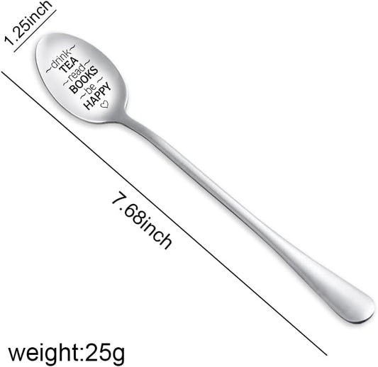Tea Book Lovers Gifts Spoon for Women Men Drink Tea Read Books Be Happy Spoons for Tea Lover Book Reader Friendship Gifts for Girls Boys Graduation Birthday Gifts for Family Student Friend Teaspoon