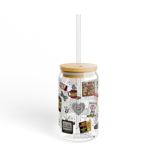 16oz Glass True Crime Lover Sipper Tumbler with Straw