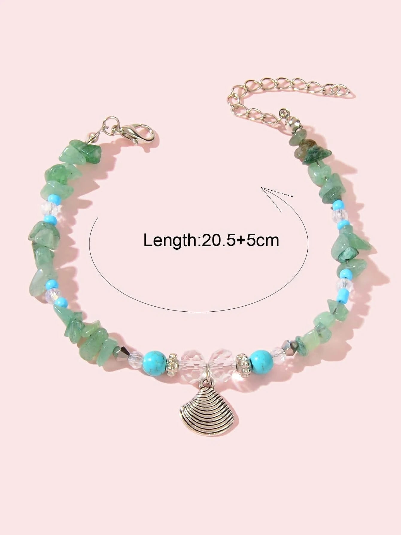 Bracelet de cheville coquillage pierre verte fait main