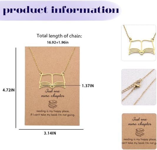 Book Lovers Gifts for Women Bookish Bookworm Reading Gifts Gold Books Pendant Necklaces Book Lover Reader Birthday Gifts for Friends Bestie Bookish Bookworm Necklace for Read Lover