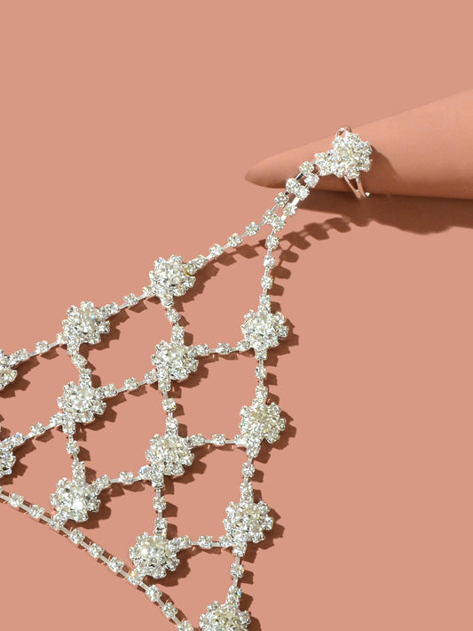 Beach Rhinestone Flower Anklet Barefoot Sandals Silver Foot Chain with Toe Ring