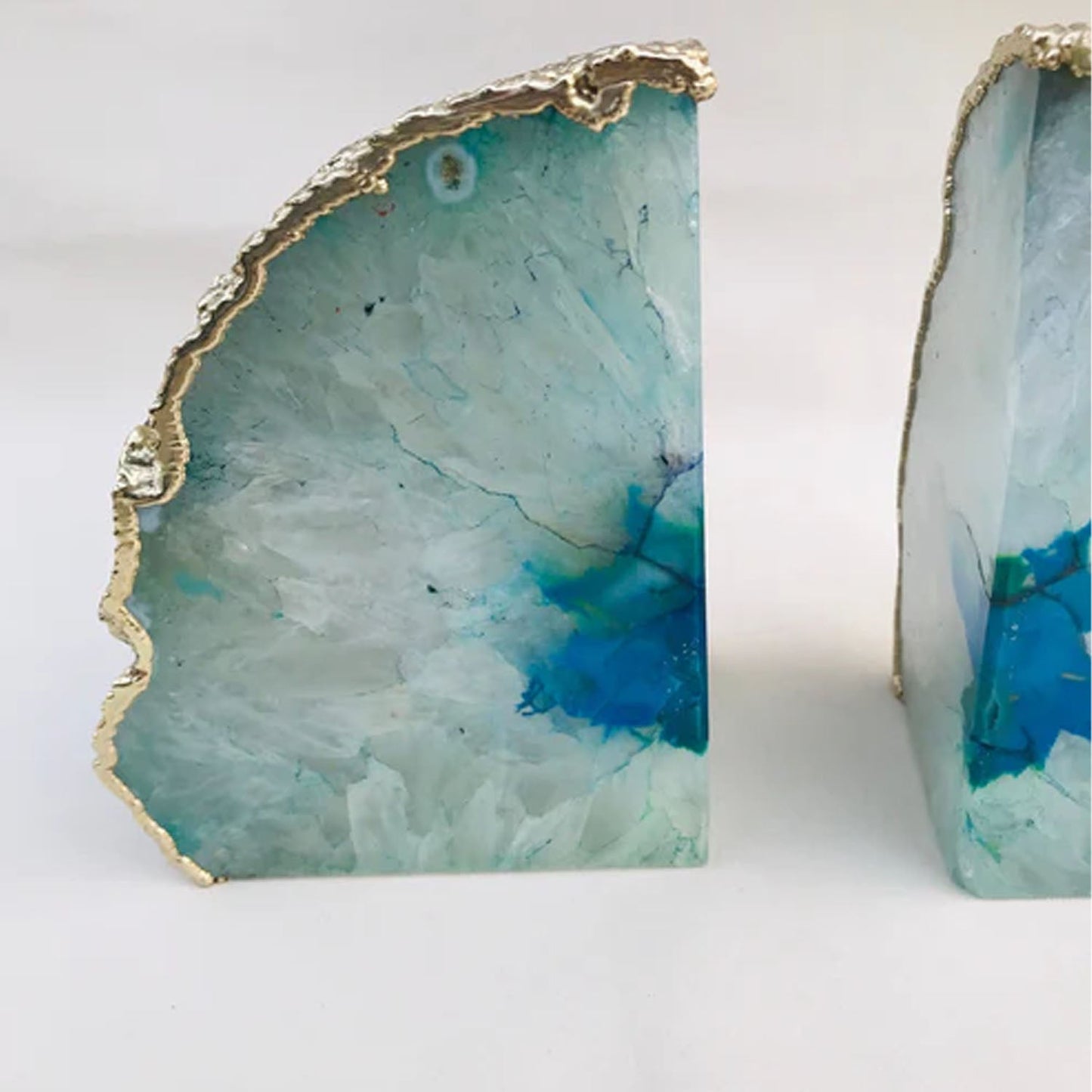 Serre-livres en agate naturelle plaquée aqua