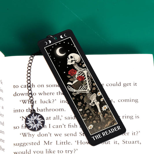 Skeleton Tarot Metal Bookmark - Funny Horror Gothic Bookmarks Skull Tarot Card Bookmark for Book Lovers Halloween Spooky Basket Stuffer College Dorm Room Essentials for Girls Valentines Gifts for Her