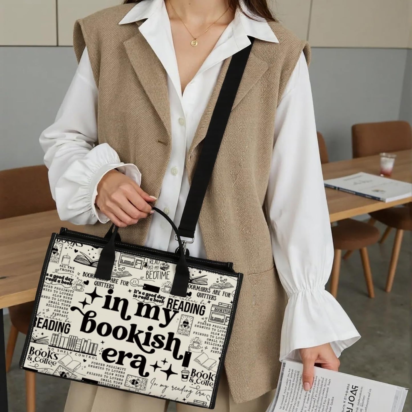 WCGXKO In My Bookish Era Canvas Tote Bag Reading Lover Gift Bookworm Reader Shopping Bag