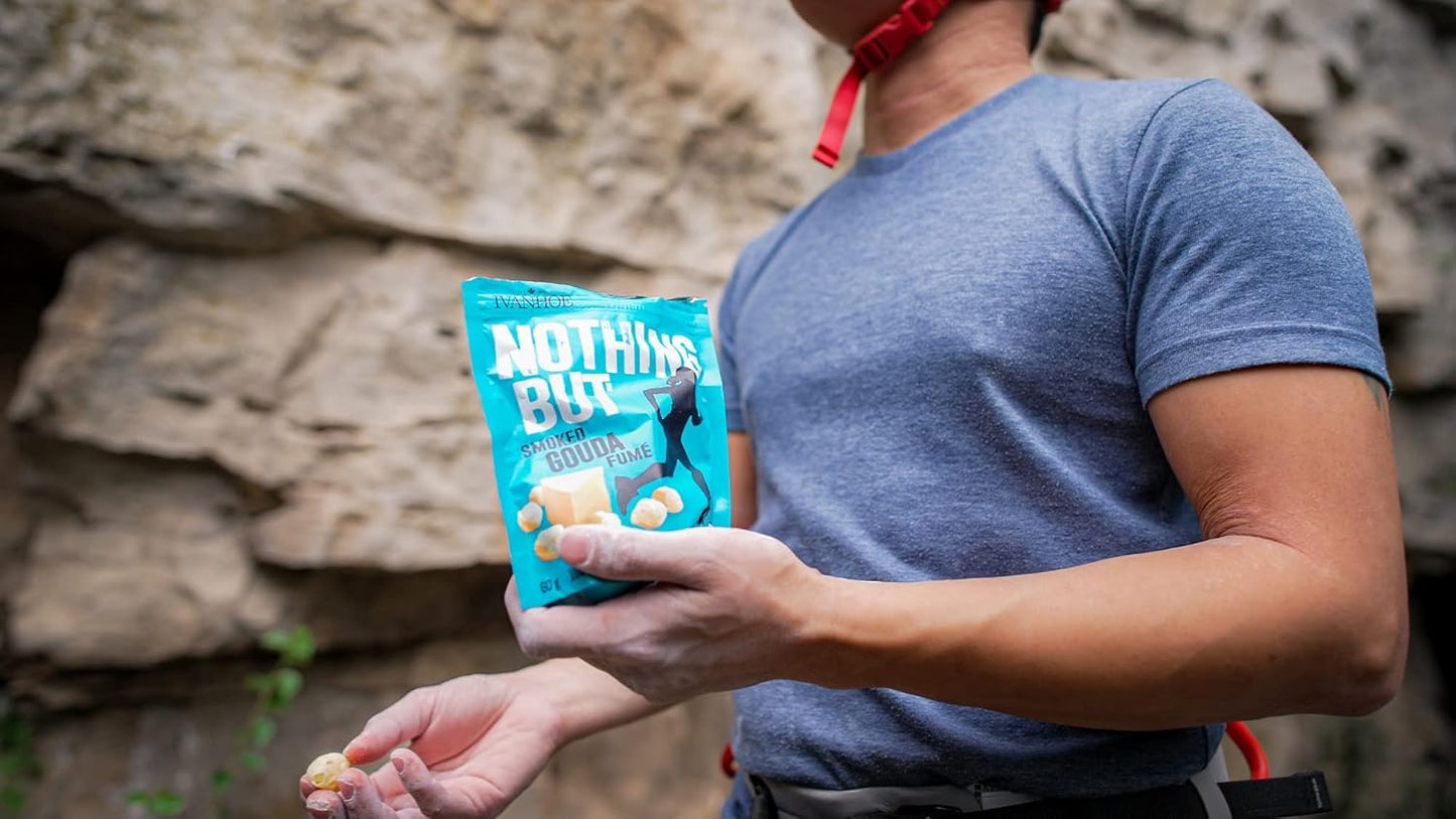 Ivanhoe Nothing But Cheese 100% Canadian Puffed High Protein Cheese Snacks, Smoked Gouda, (12x18g bags)