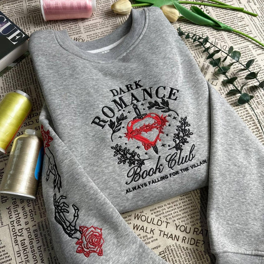 Dark Romance Book Club Embroidered Sweatshirt and Hoodie, Villian Dark Romance Book Shirt, Bookish Sweater Multicolor