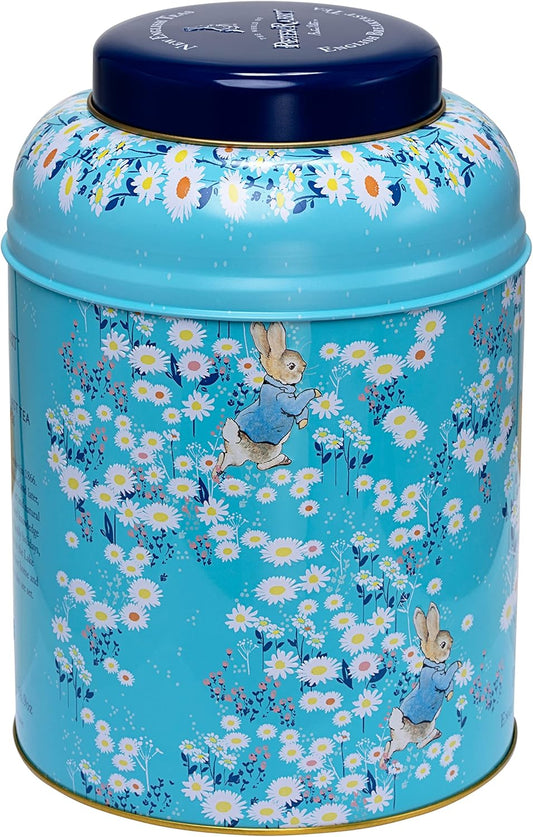 New English Teas Peter Rabbit Large Round Tea Tin – Daisies Design, Featuring 240 English Breakfast Teabags, Ideal Gift for Easter
