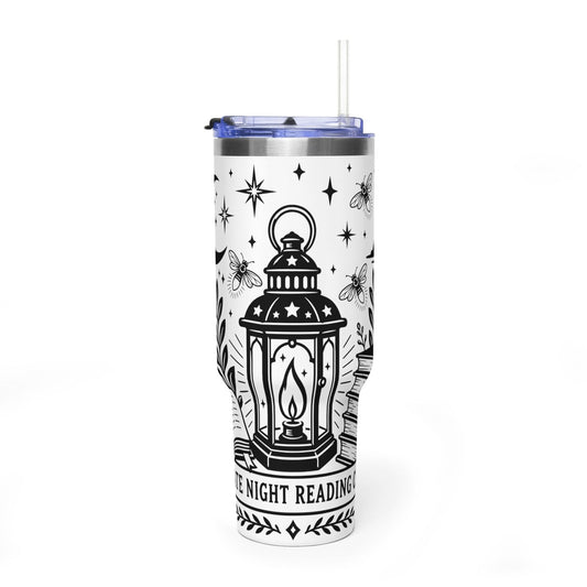 40oz Vacuum Tumbler — "Late Night Reading Club" Lantern & Moon Book Lover Travel Mug