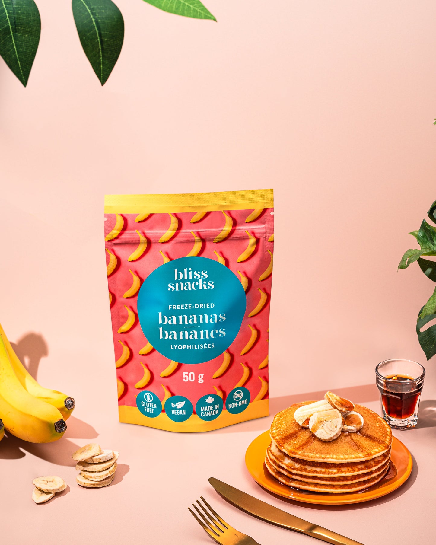 Lot de 4 sachets de fruits lyophilisés banane Bliss Snacks