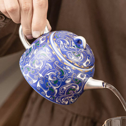 999 Silver Filigree Porcelain Teapot & Saucer Gift Set — Imperial Blue Collection-1