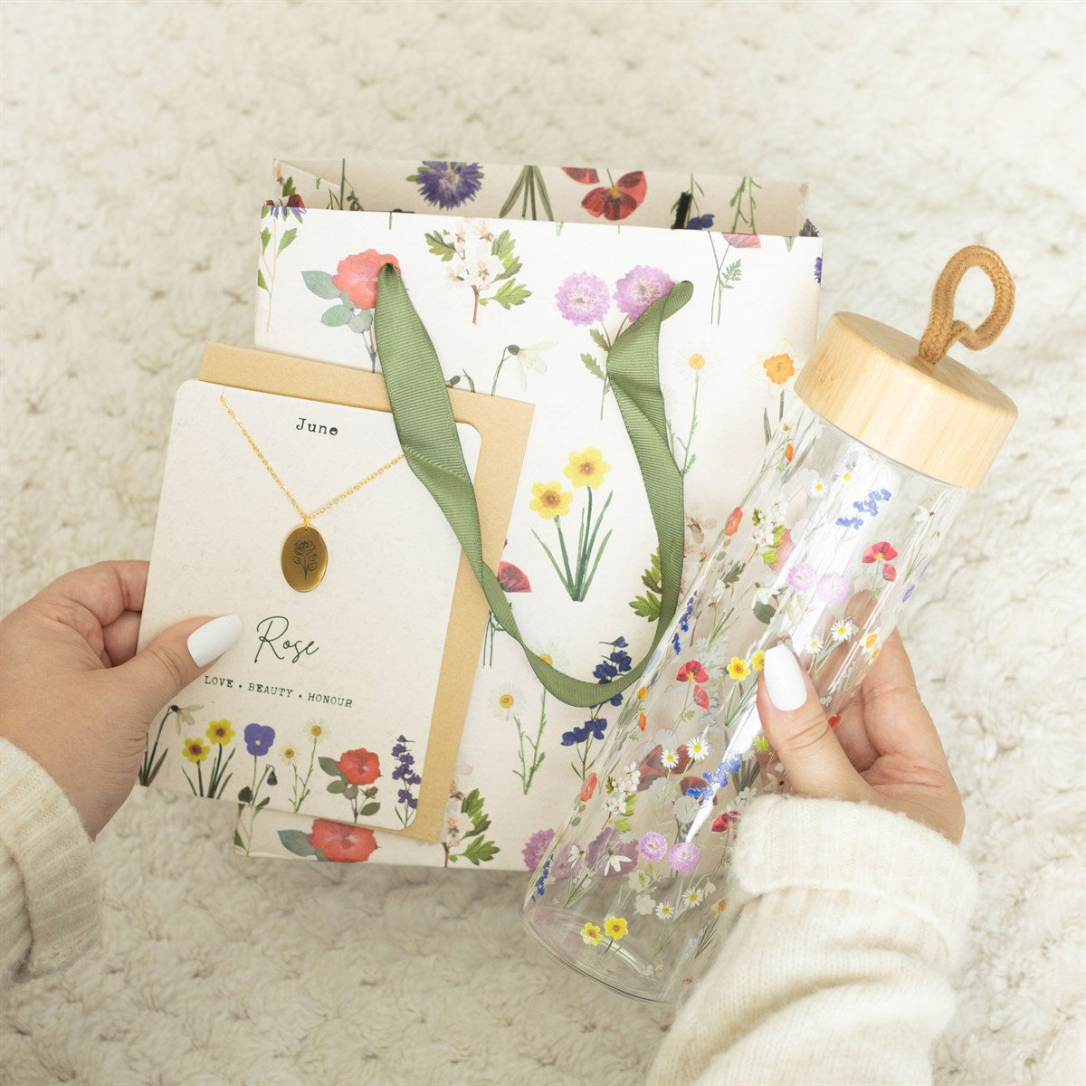 Bouteille d'eau en verre et bambou Wildflower