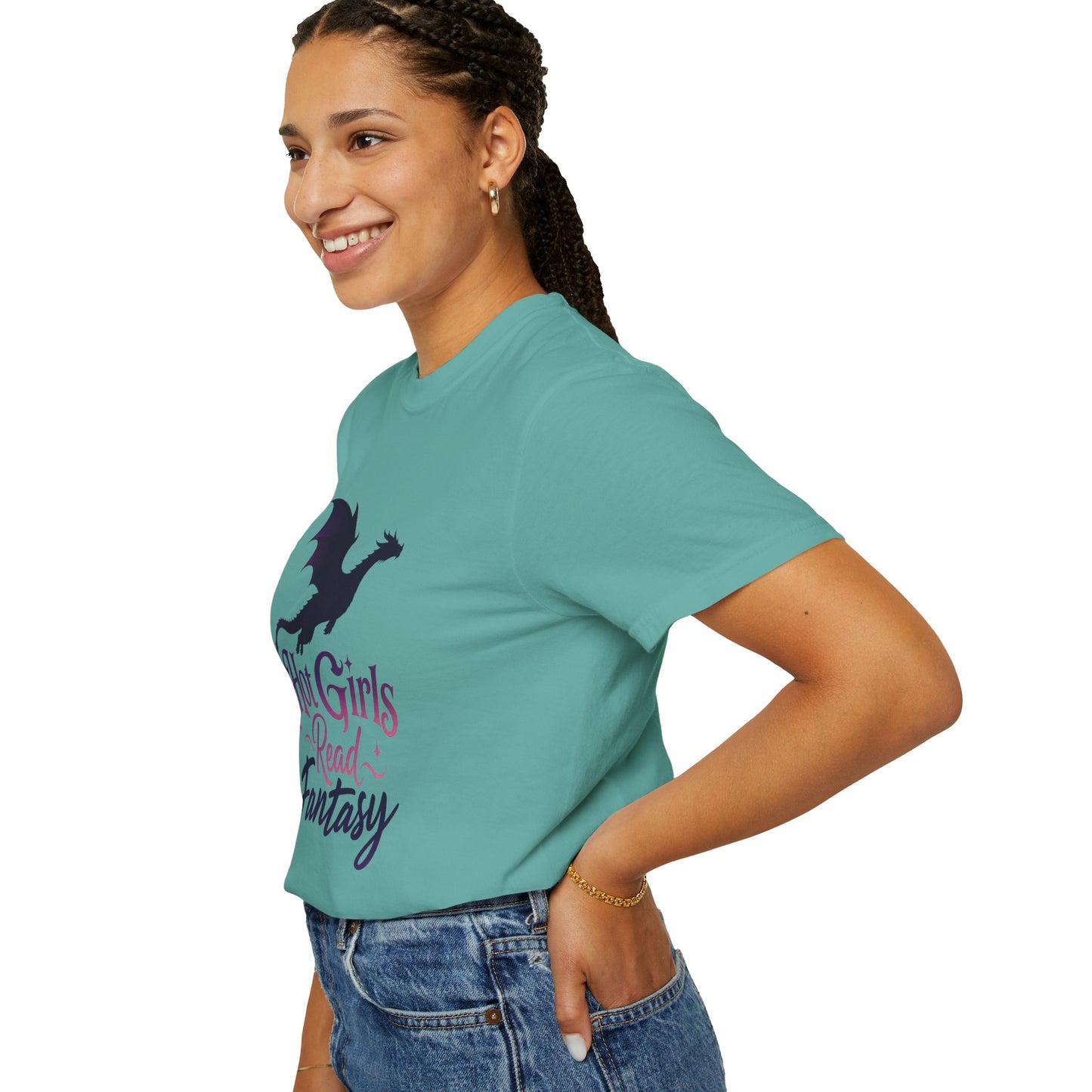 Fantasy Reader T‑Shirt — "Hot Girls Read Fantasy" Dragon Graphic