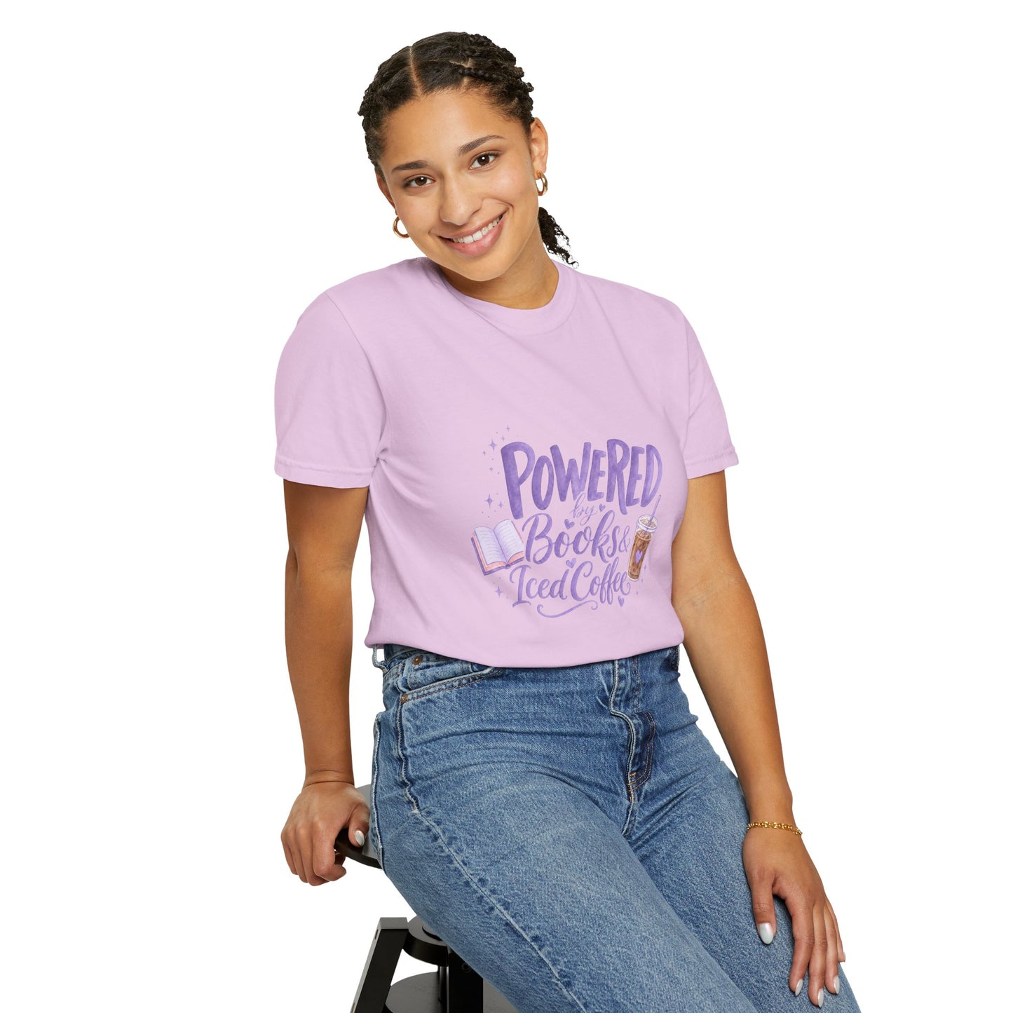Book Lover T‑Shirt — "Powered by Books & Iced Coffee" Graphic Tee