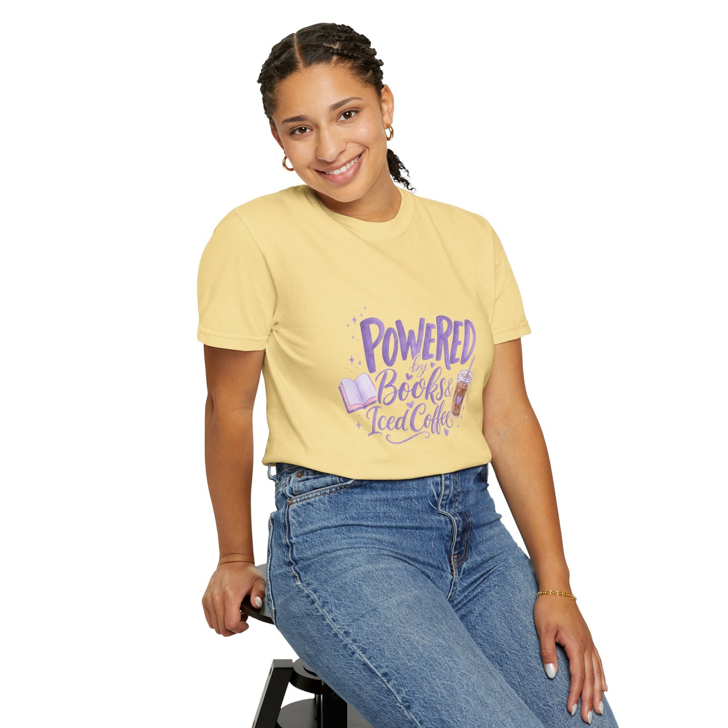 Book Lover T‑Shirt — "Powered by Books & Iced Coffee" Graphic Tee