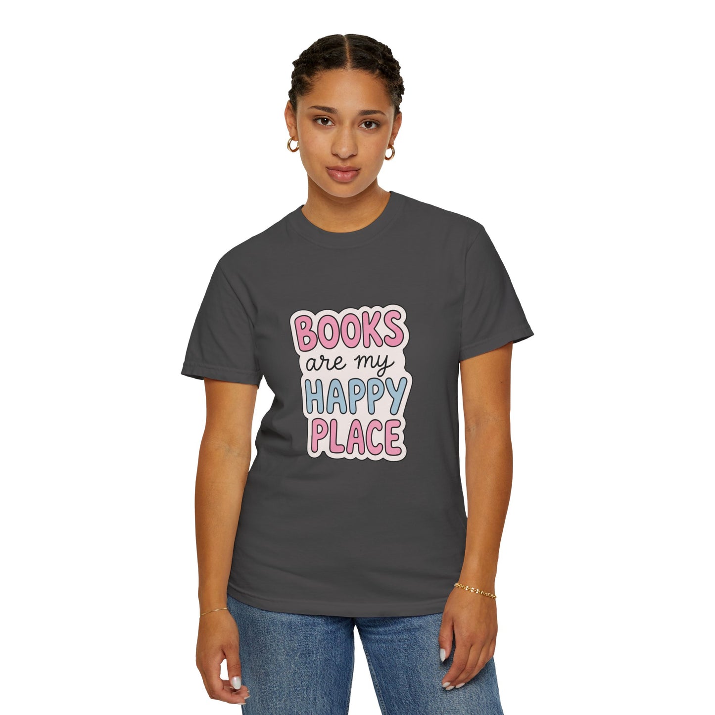 "Books Are My Happy Place" T-Shirt — Cute Pastel Reader Tee