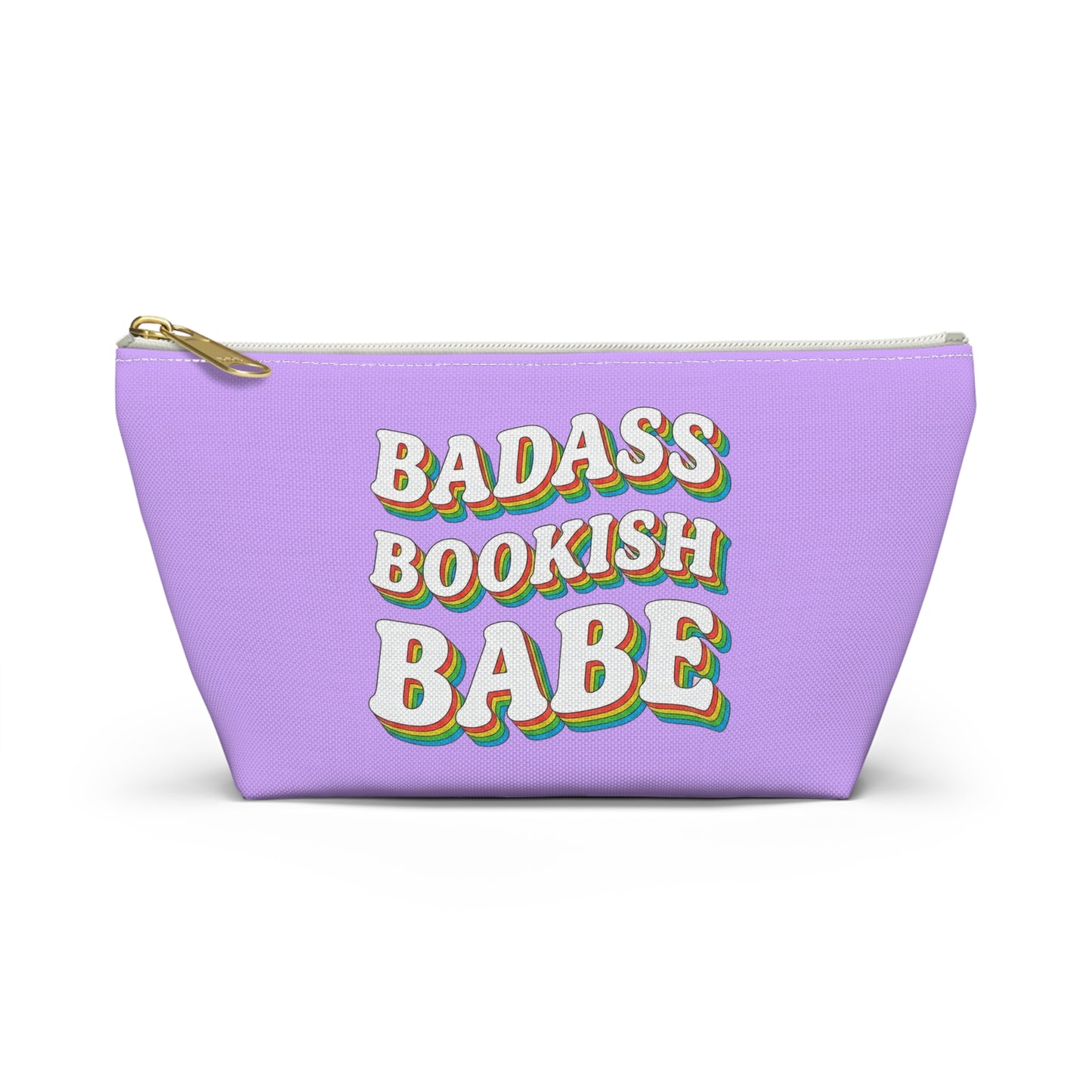 "Badass Bookish Babe" Accessory Pouch — Lavender T‑Bottom Makeup & Book Lover Organizer