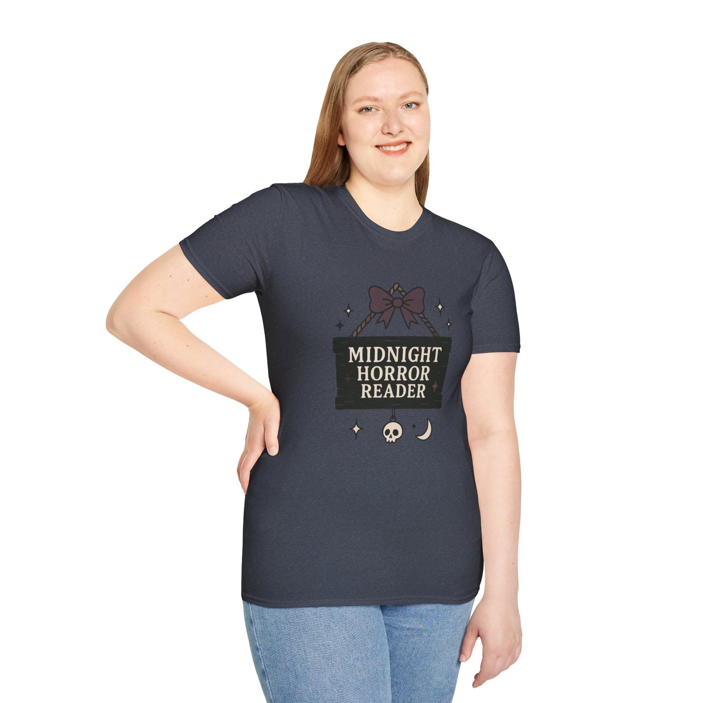 Lightweight Fabric - "Midnight Horror Reader" T-Shirt — Spooky Book Lover Graphic Tee