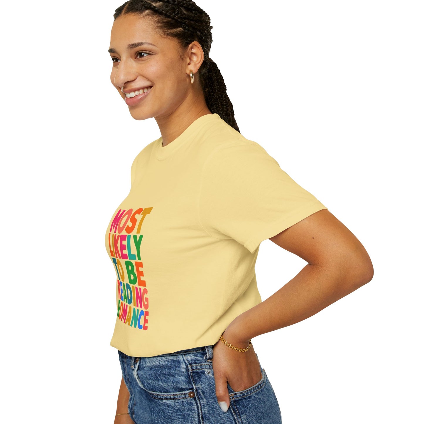 "Most Likely to Be Reading Romance" Colourful Book Lover Tee