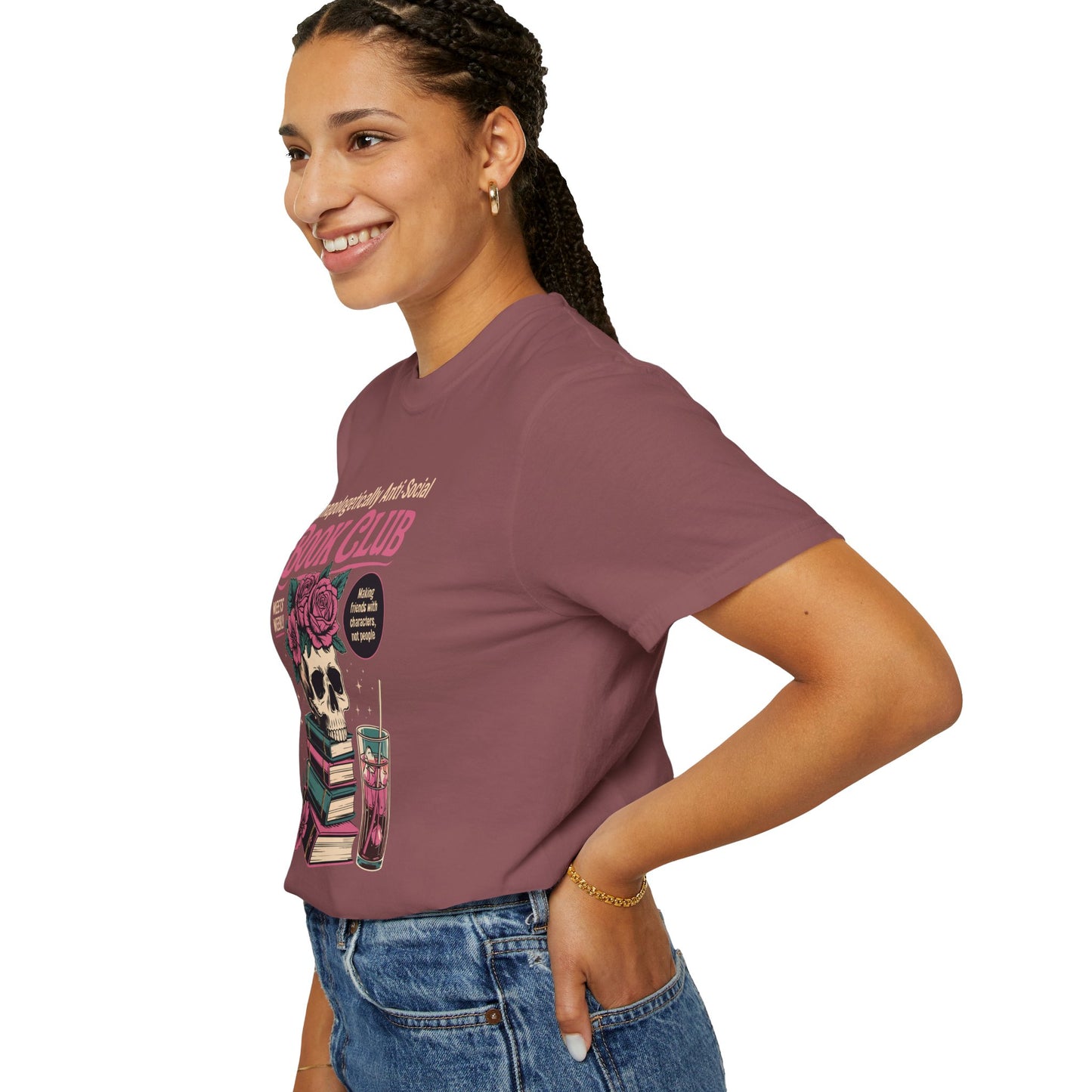 "Unapologetically Anti-Social Book Club" T-Shirt — Skull & Books Graphic Tee for Avid Readers