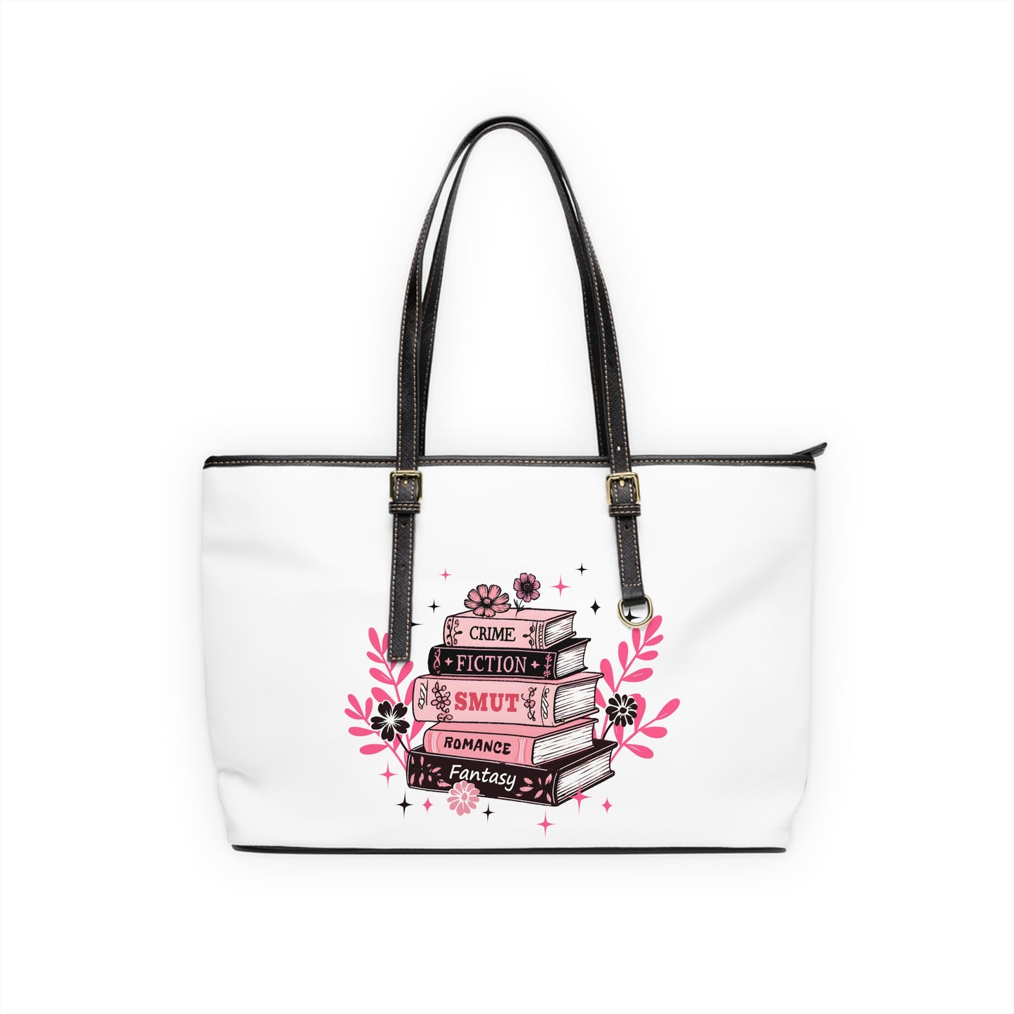 Book Stack PU Leather Shoulder Bag — Feminine Floral Library Tote