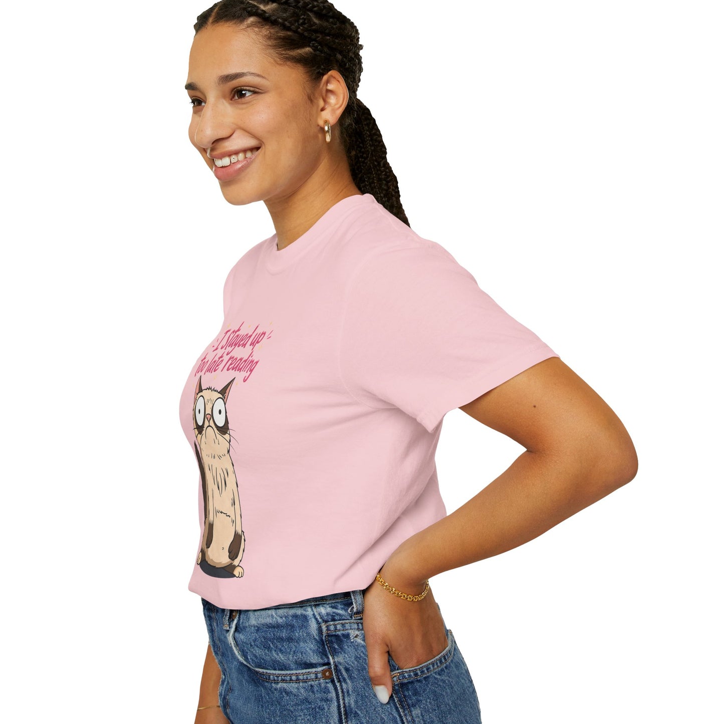 "I Stayed Up Too Late Reading" Cat T-Shirt — Cute Book Lover Graphic Tee