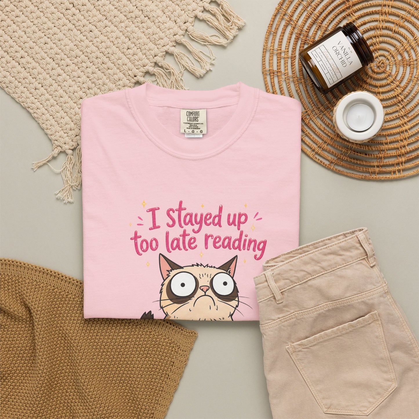"I Stayed Up Too Late Reading" Cat T-Shirt — Cute Book Lover Graphic Tee