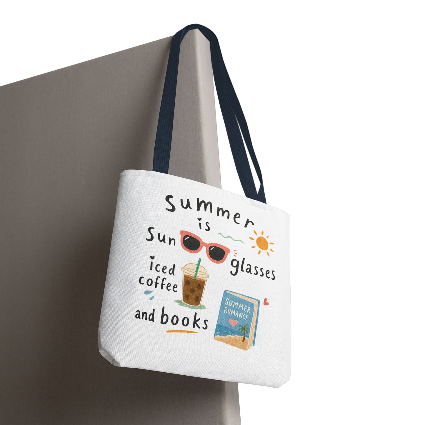 Summer Tote Bag — “Summer is Sunglasses, Iced Coffee and Books” Beach Book Bag