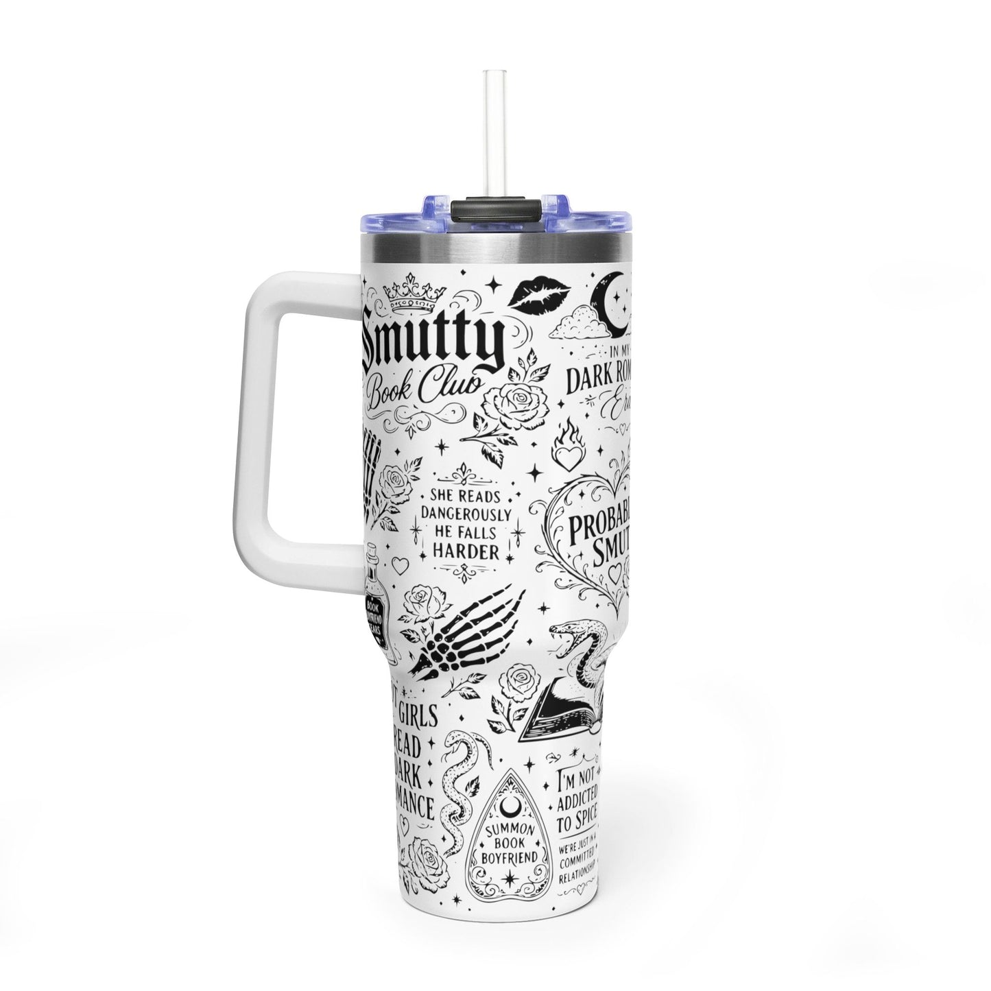 40oz Tumbler — "In My Dark Romance Era (Probably Smut)" Graphic Vacuum Travel Mug