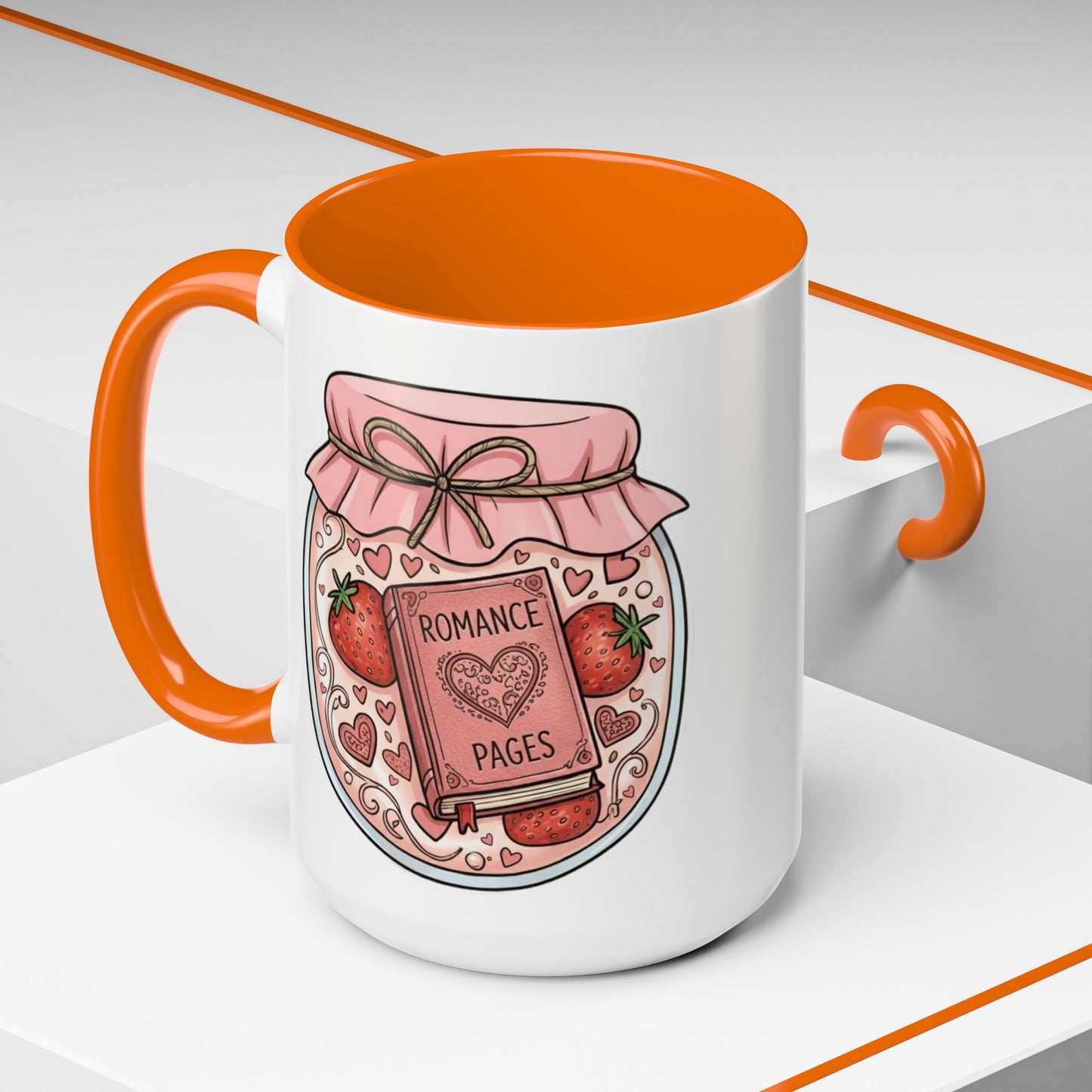 "Romance Pages" Jam Jar Coffee Mug — Cute Strawberry Jam Romance Readers Mug (11/15oz)