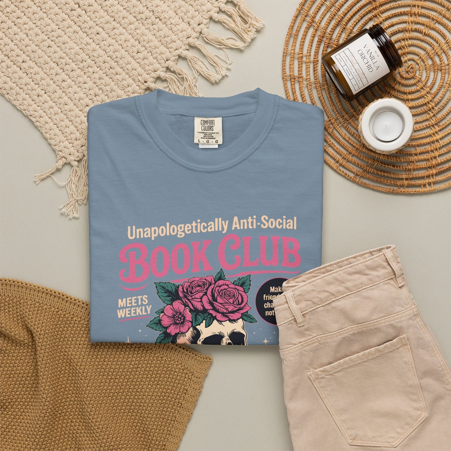 "Unapologetically Anti-Social Book Club" T-Shirt — Skull & Books Graphic Tee for Avid Readers