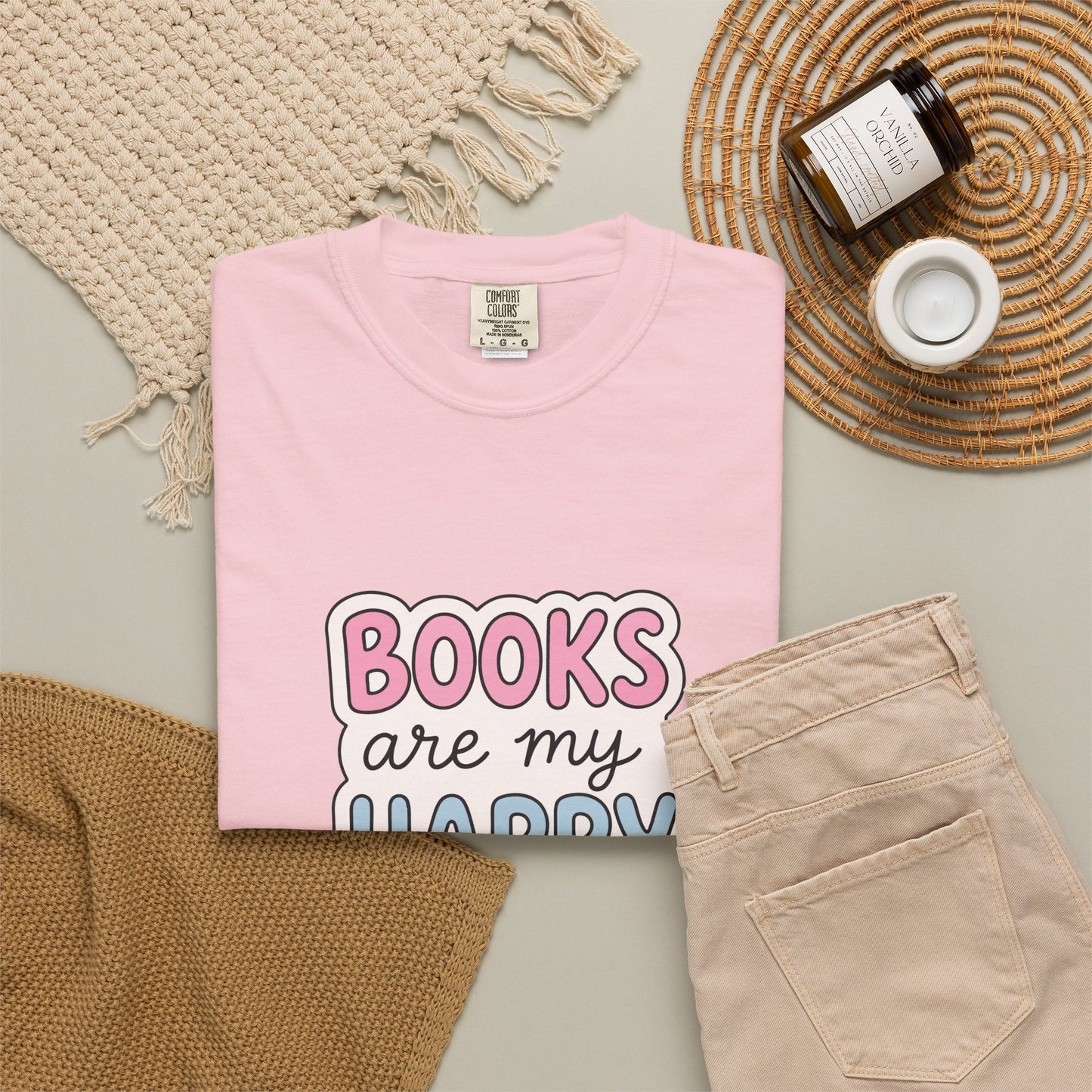 "Books Are My Happy Place" T-Shirt — Cute Pastel Reader Tee