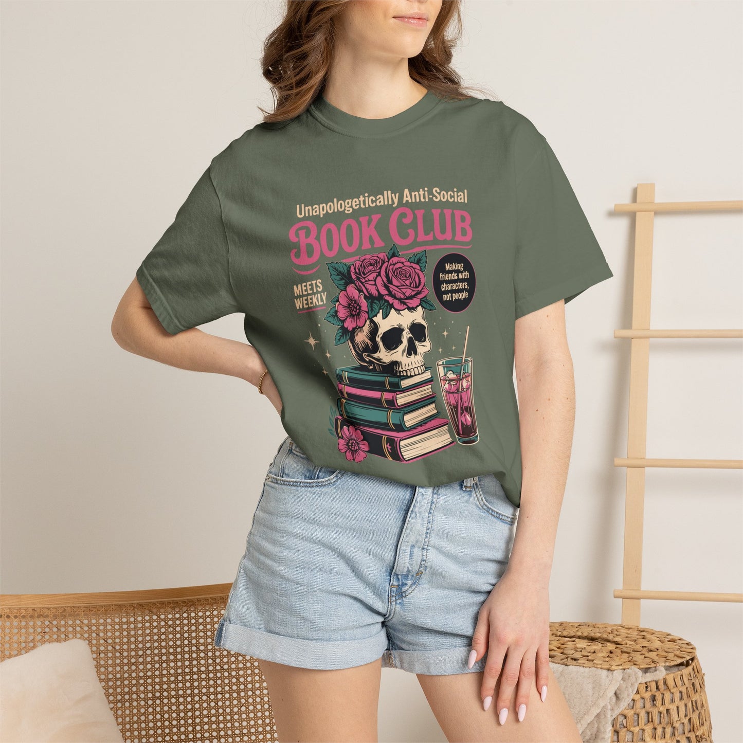 "Unapologetically Anti-Social Book Club" T-Shirt — Skull & Books Graphic Tee for Avid Readers