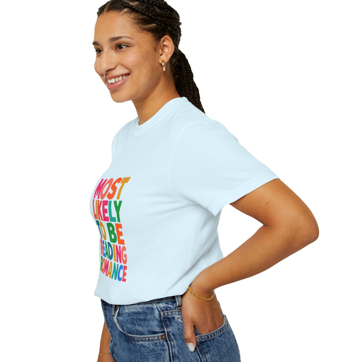 "Most Likely to Be Reading Romance" Colourful Book Lover Tee