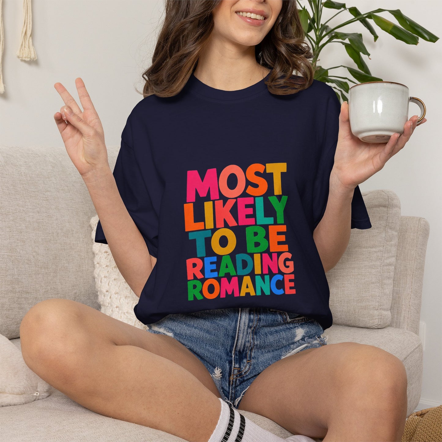 "Most Likely to Be Reading Romance" Colourful Book Lover Tee