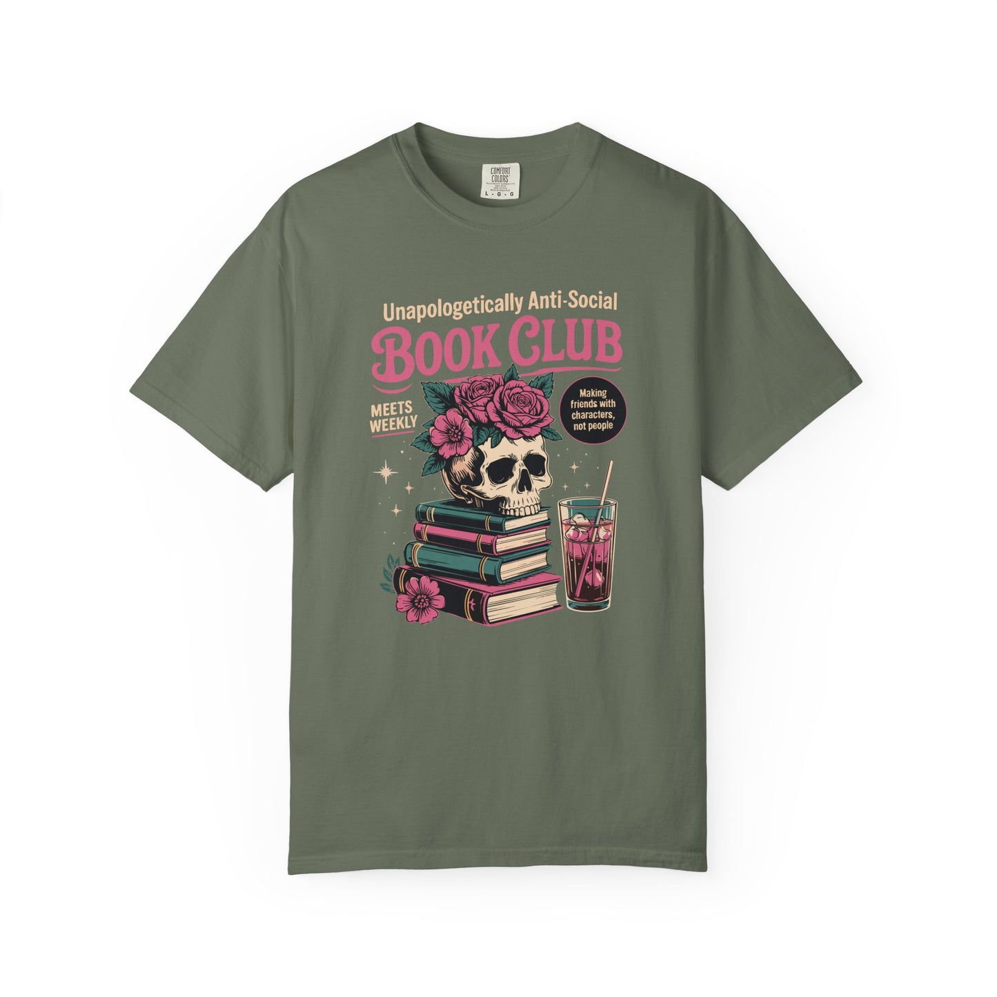 "Unapologetically Anti-Social Book Club" T-Shirt — Skull & Books Graphic Tee for Avid Readers