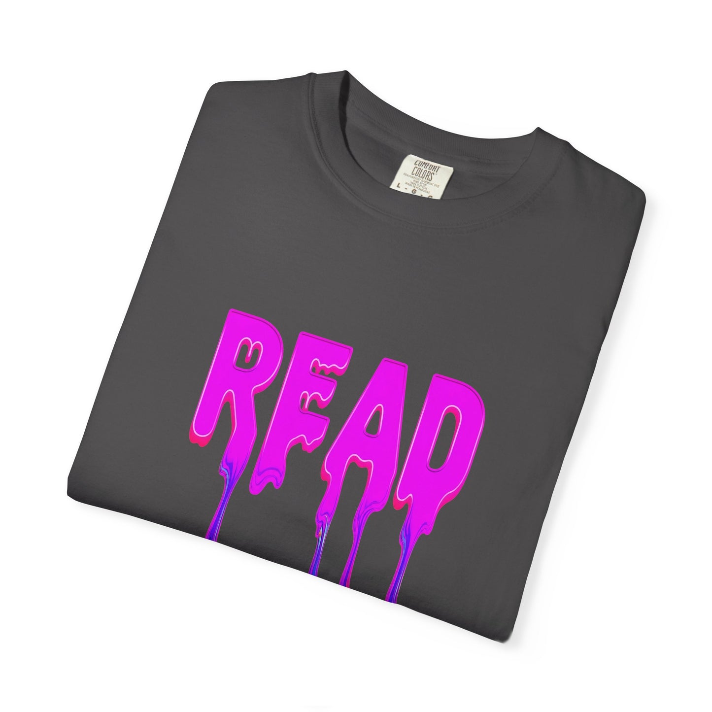 "READ" Dripping Graphic T-Shirt — Psychedelic Melting Book Design