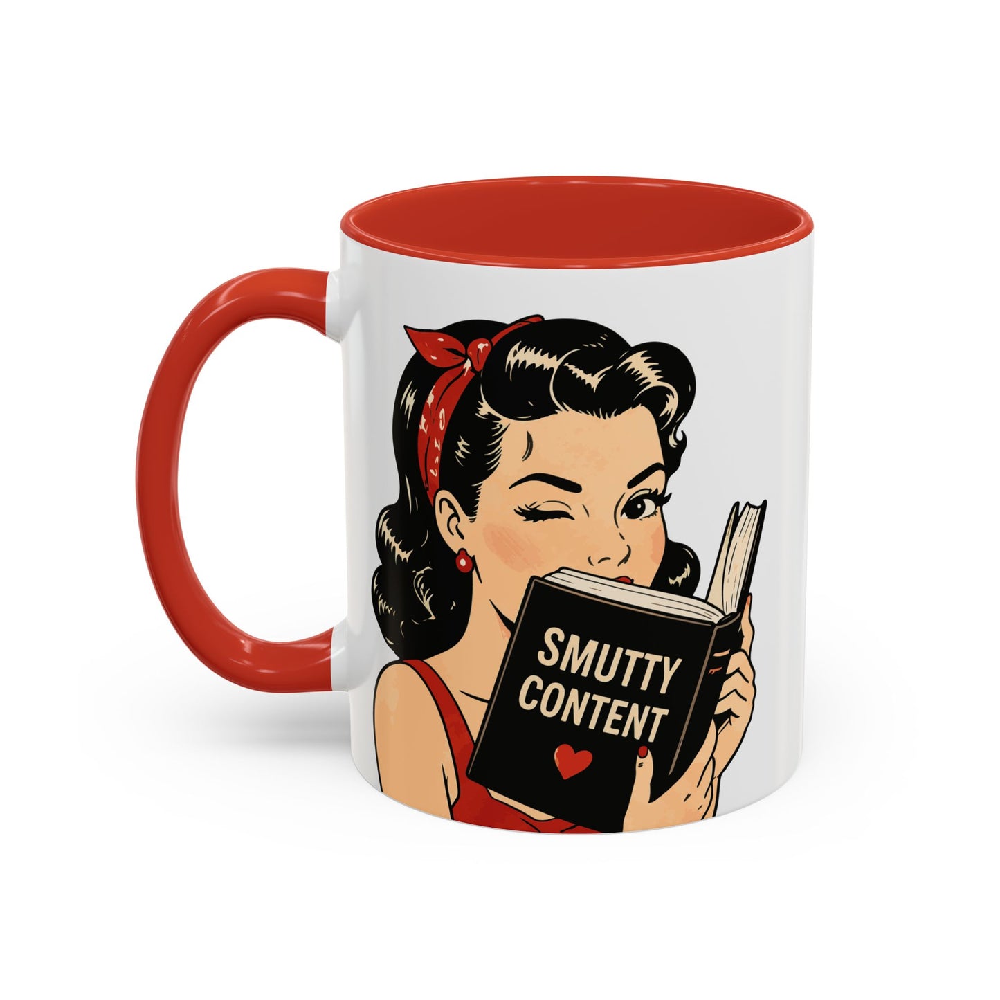 Retro Pin-Up Coffee Mug — Vintage Pop Art Woman with Heart Lollipop (11oz)