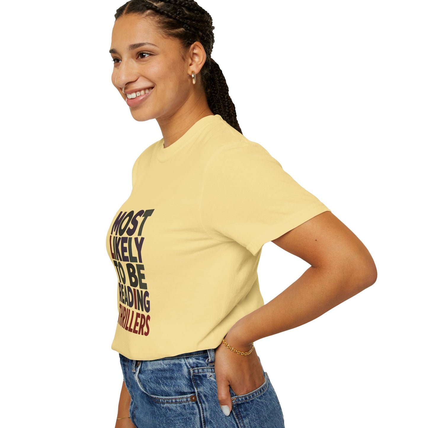“Most Likely to Be Reading Thrillers” Graphic T-shirt